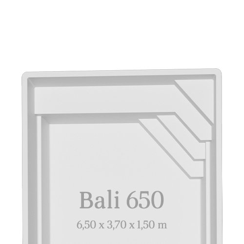 Ein graues rechteckiges Design mit gestaffelten Kanten und der Aufschrift "Bali 650".
