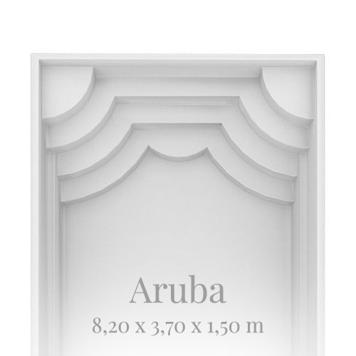 Weißes Pooldesign "Aruba", mit gestuften Linienmuster, Maße: 8,20 x 3,70 x 1,50 m.
