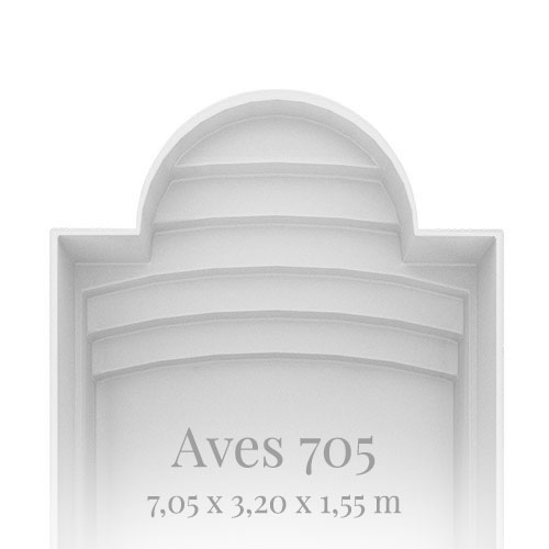 Graues dekoratives Architekturelement, auf dem "Aves 705" und Maße in Grau stehen.