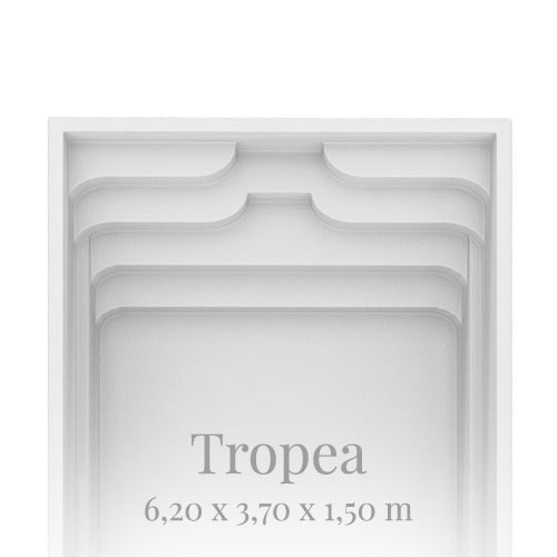 Rechteckiger Pool "Tropea", weiße Farbe, moderne gestufte Ränder, Maße 6,20 x 3,70 x 1,50 m.