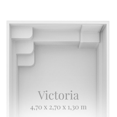 Rechteckiger weißer Pool, seitliche Treppen, keine ersichtlichen Personen oder Ausdrücke.