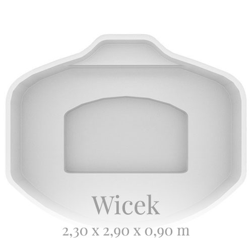 Grauer, rechteckiger Pool von oben; Maße: 2,30 x 2,90 x 0,90 m; Name: Wicek.