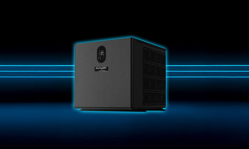 Schwarzes, futuristisches Gerät mit beleuchtetem Display und Neonlinien im Hintergrund.