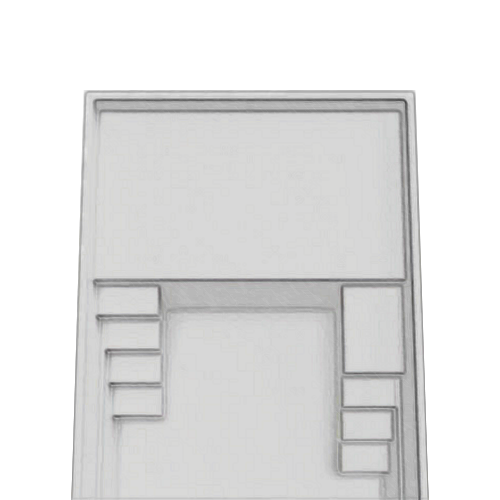 Graue Architekturzeichnung, rechteckige Formen, minimalistisch, klare Linien, industrielles Design.