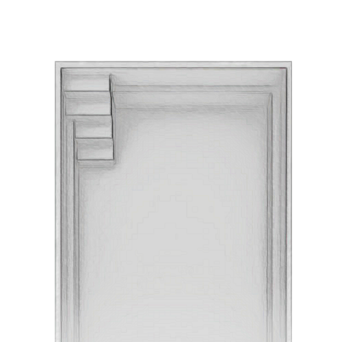 Graue Zeichnung eines leeren Raumes mit Treppe in der Ecke; minimalistisch und abstrakt.