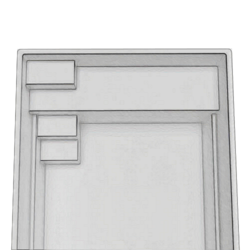 Abstrakte geometrische Formen in Grau, mit rechteckigen Mustern und strukturellem Design.